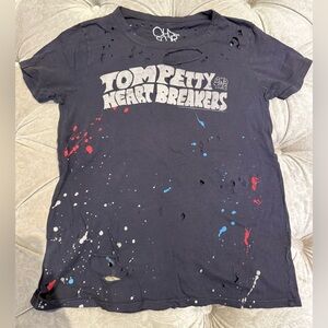 Chaser Tom Petty Distressed Vintage Short Sleeve Tee with Paint Splatter